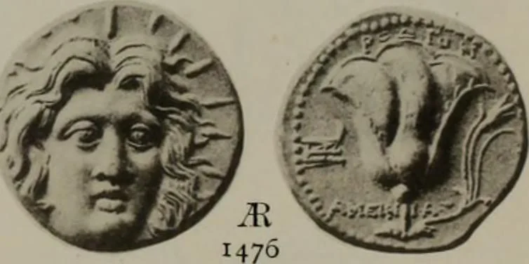 An illustration from Numismata graeca; Greek coin-types, classified for immediate identification, 1910, leaf 630