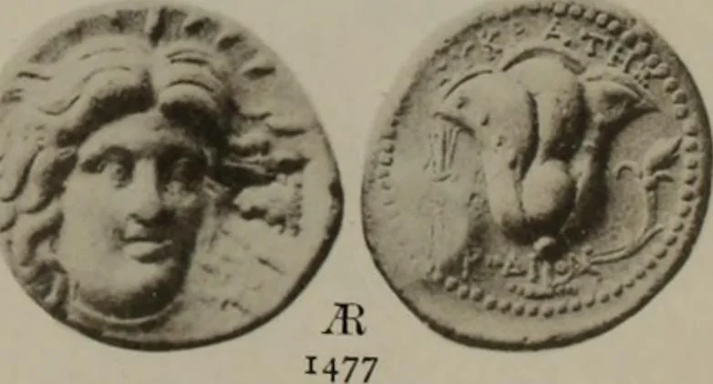 An illustration from Numismata graeca; Greek coin-types, classified for immediate identification, 1910, leaf 630