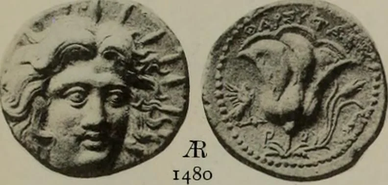 An illustration from Numismata graeca; Greek coin-types, classified for immediate identification, 1910, leaf 632