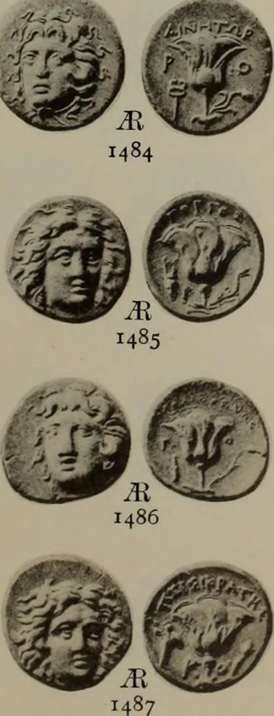 An illustration from Numismata graeca; Greek coin-types, classified for immediate identification, 1910, leaf 632