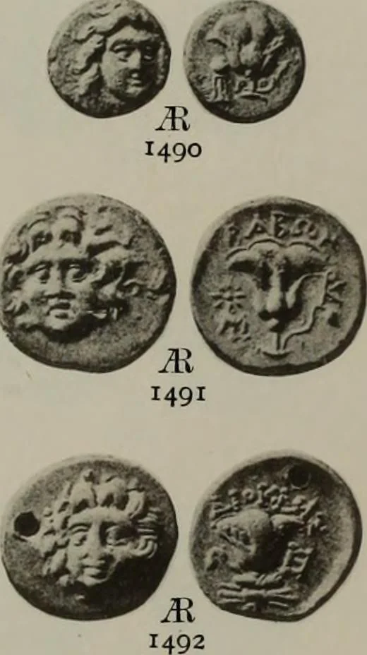 An illustration from Numismata graeca; Greek coin-types, classified for immediate identification, 1910, leaf 632