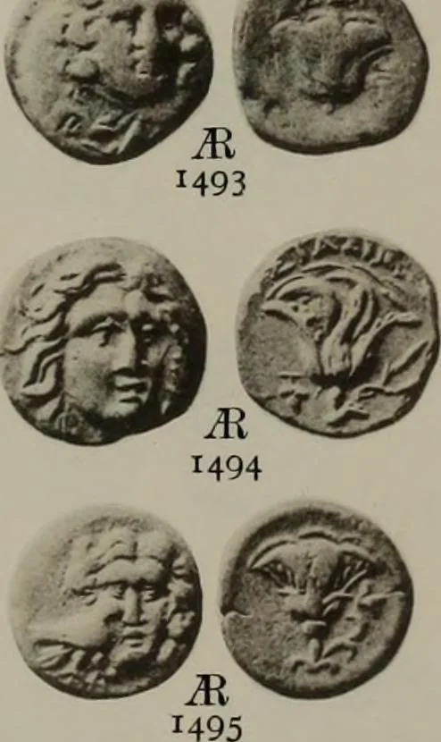 An illustration from Numismata graeca; Greek coin-types, classified for immediate identification, 1910, leaf 632