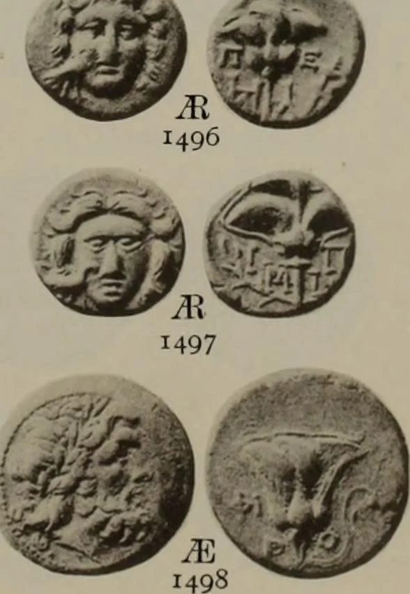 An illustration from Numismata graeca; Greek coin-types, classified for immediate identification, 1910, leaf 632