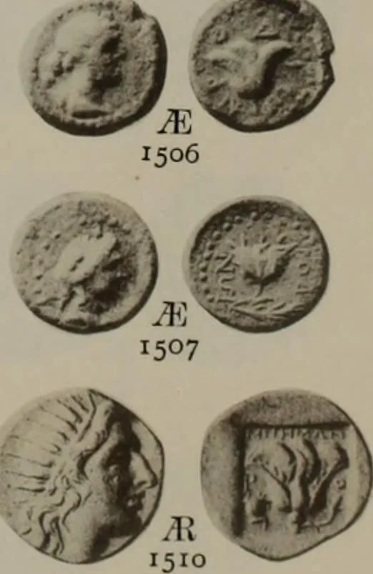 An illustration from Numismata graeca; Greek coin-types, classified for immediate identification, 1910, leaf 632