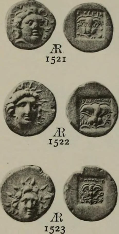 An illustration from Numismata graeca; Greek coin-types, classified for immediate identification, 1910, leaf 634