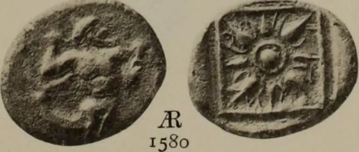 An illustration from Numismata graeca; Greek coin-types, classified for immediate identification, 1910, leaf 636