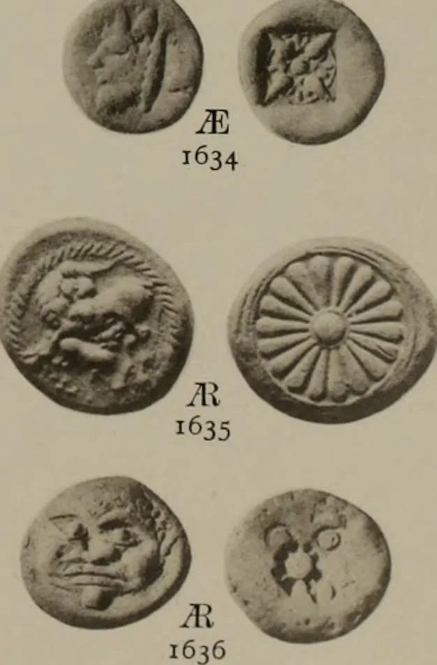 An illustration from Numismata graeca; Greek coin-types, classified for immediate identification, 1910, leaf 638
