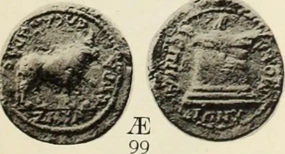 An illustration from Numismata graeca; Greek coin-types, classified for immediate identification, 1910, leaf 128