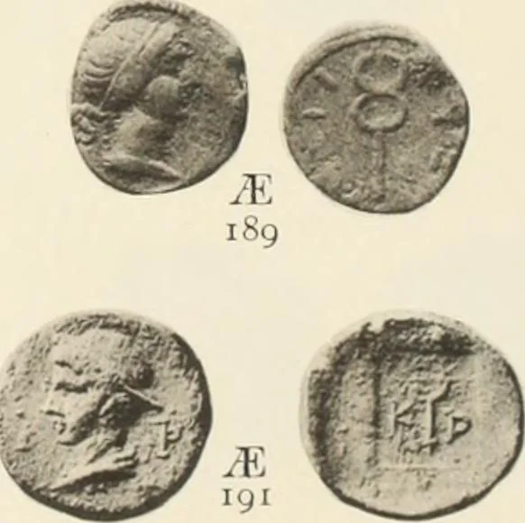 An illustration from Numismata graeca; Greek coin-types, classified for immediate identification, 1910, leaf 130