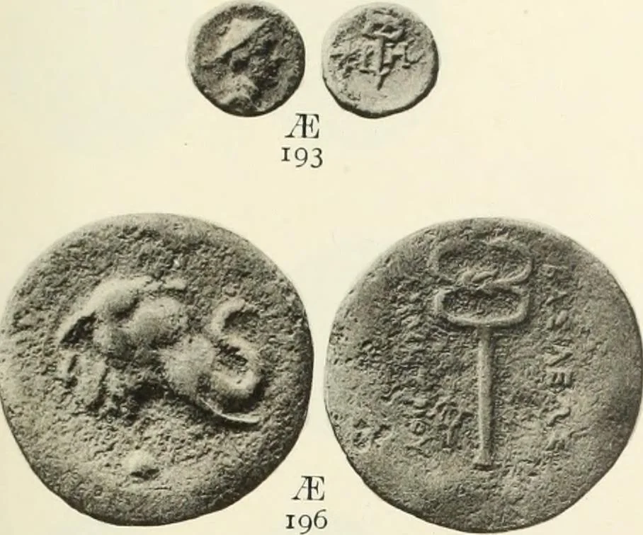 An illustration from Numismata graeca; Greek coin-types, classified for immediate identification, 1910, leaf 132