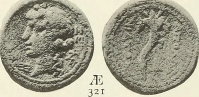 An illustration from Numismata graeca; Greek coin-types, classified for immediate identification, 1910, leaf 134