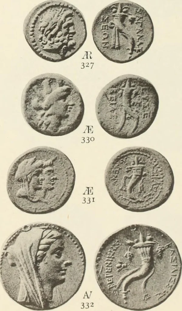 An illustration from Numismata graeca; Greek coin-types, classified for immediate identification, 1910, leaf 134