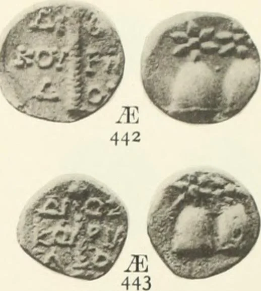 An illustration from Numismata graeca; Greek coin-types, classified for immediate identification, 1910, leaf 140