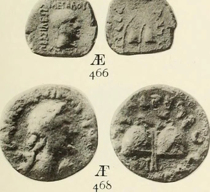 An illustration from Numismata graeca; Greek coin-types, classified for immediate identification, 1910, leaf 142