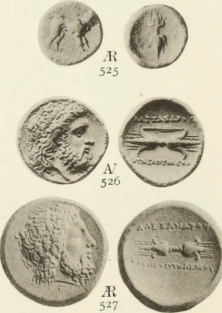 An illustration from Numismata graeca; Greek coin-types, classified for immediate identification, 1910, leaf 142