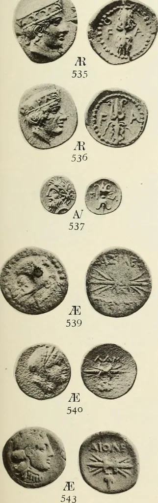 An illustration from Numismata graeca; Greek coin-types, classified for immediate identification, 1910, leaf 144