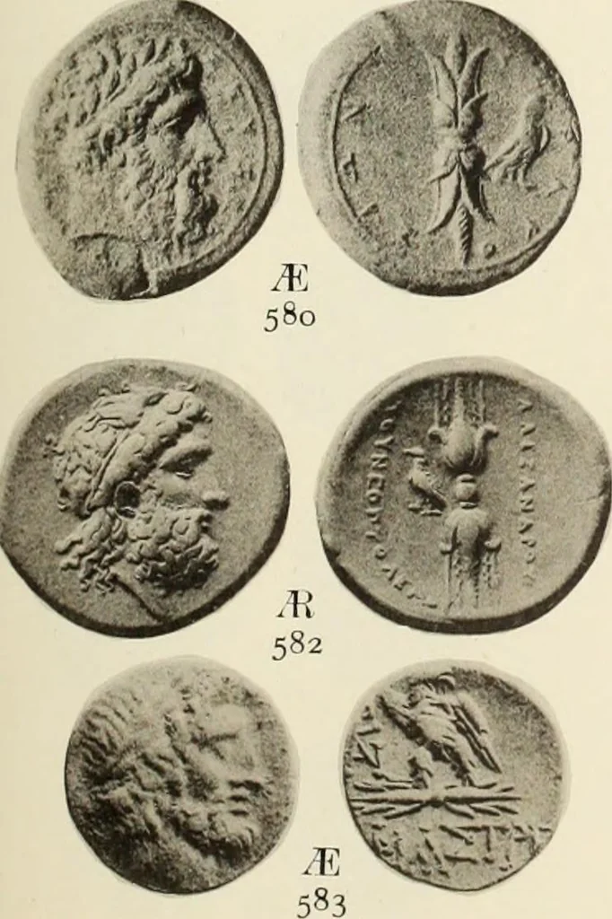 An illustration from Numismata graeca; Greek coin-types, classified for immediate identification, 1910, leaf 146