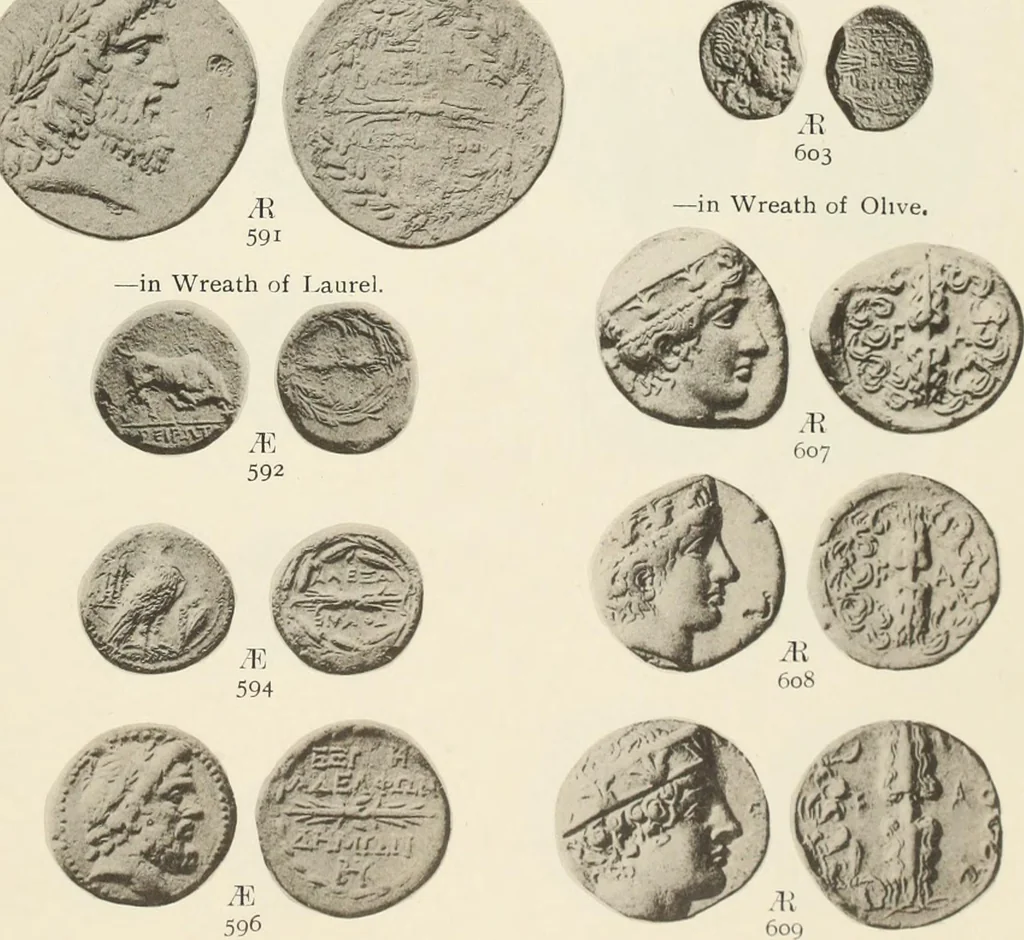 An illustration from Numismata graeca; Greek coin-types, classified for immediate identification, 1910, leaf 146