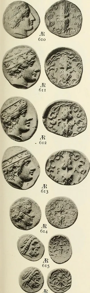 An illustration from Numismata graeca; Greek coin-types, classified for immediate identification, 1910, leaf 148