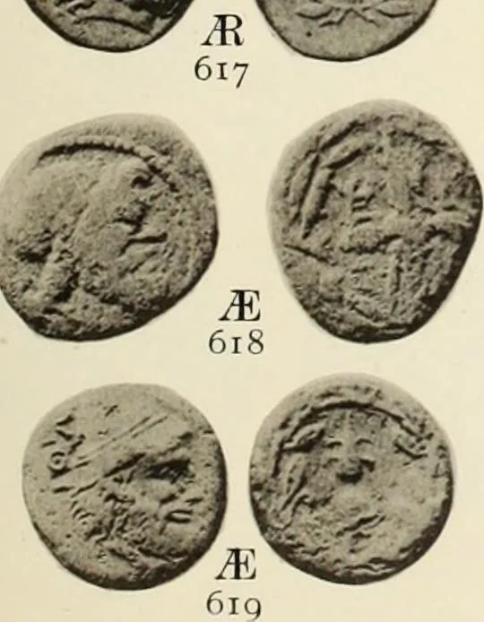 An illustration from Numismata graeca; Greek coin-types, classified for immediate identification, 1910, leaf 148