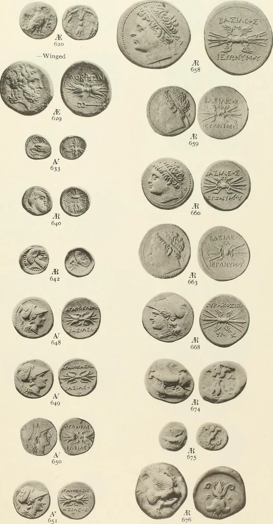 An illustration from Numismata graeca; Greek coin-types, classified for immediate identification, 1910, leaf 148