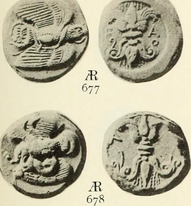 An illustration from Numismata graeca; Greek coin-types, classified for immediate identification, 1910, leaf 150