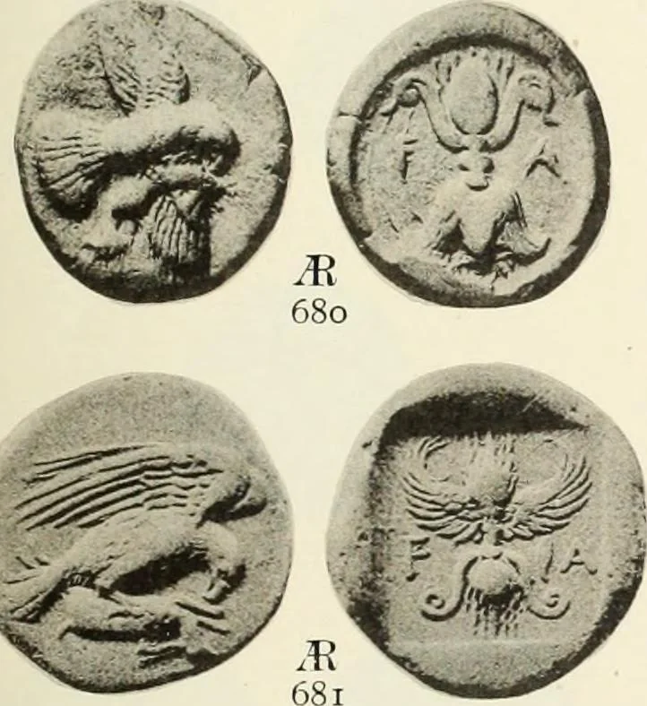 An illustration from Numismata graeca; Greek coin-types, classified for immediate identification, 1910, leaf 150