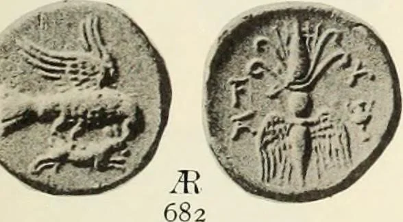 An illustration from Numismata graeca; Greek coin-types, classified for immediate identification, 1910, leaf 150