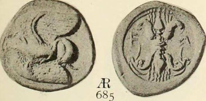 An illustration from Numismata graeca; Greek coin-types, classified for immediate identification, 1910, leaf 150