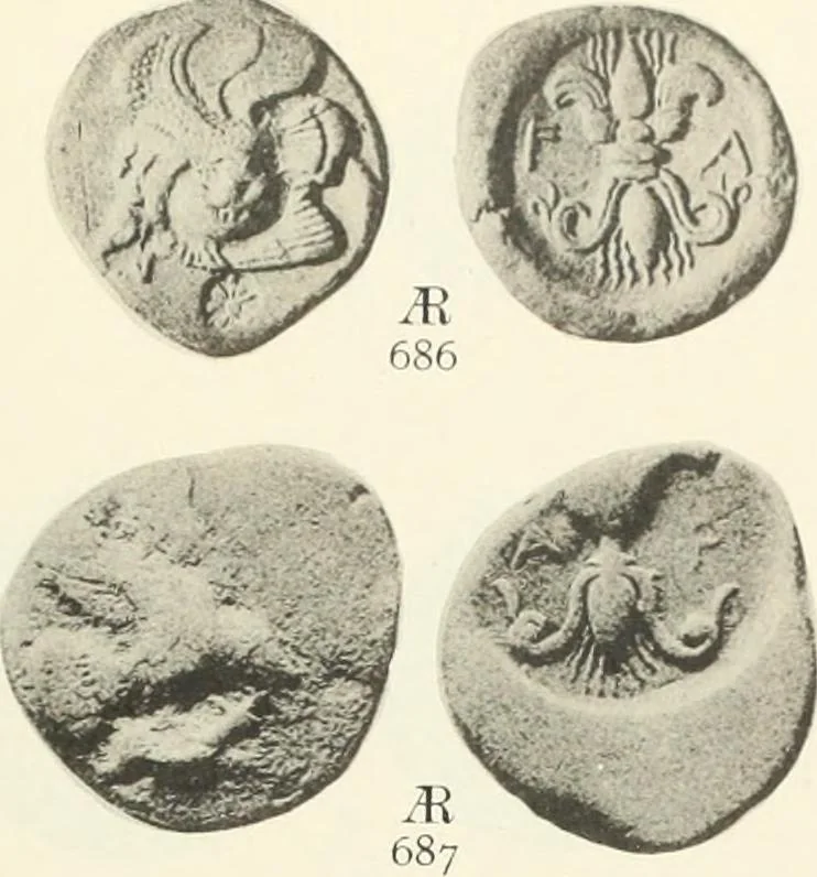 An illustration from Numismata graeca; Greek coin-types, classified for immediate identification, 1910, leaf 150