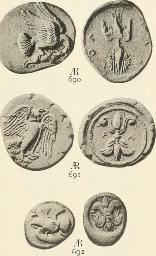 An illustration from Numismata graeca; Greek coin-types, classified for immediate identification, 1910, leaf 150