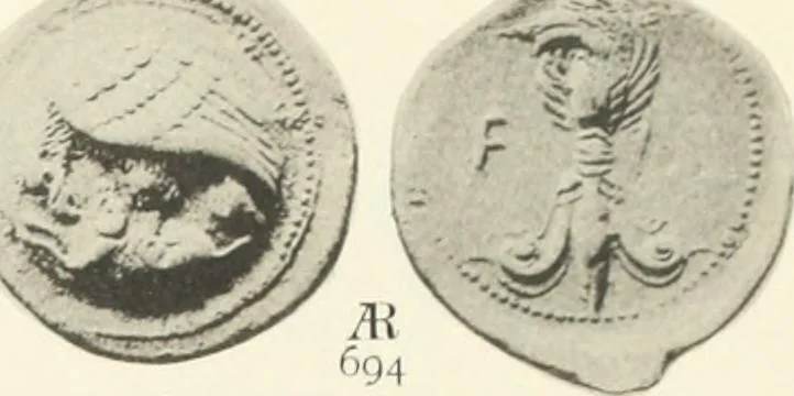 An illustration from Numismata graeca; Greek coin-types, classified for immediate identification, 1910, leaf 150