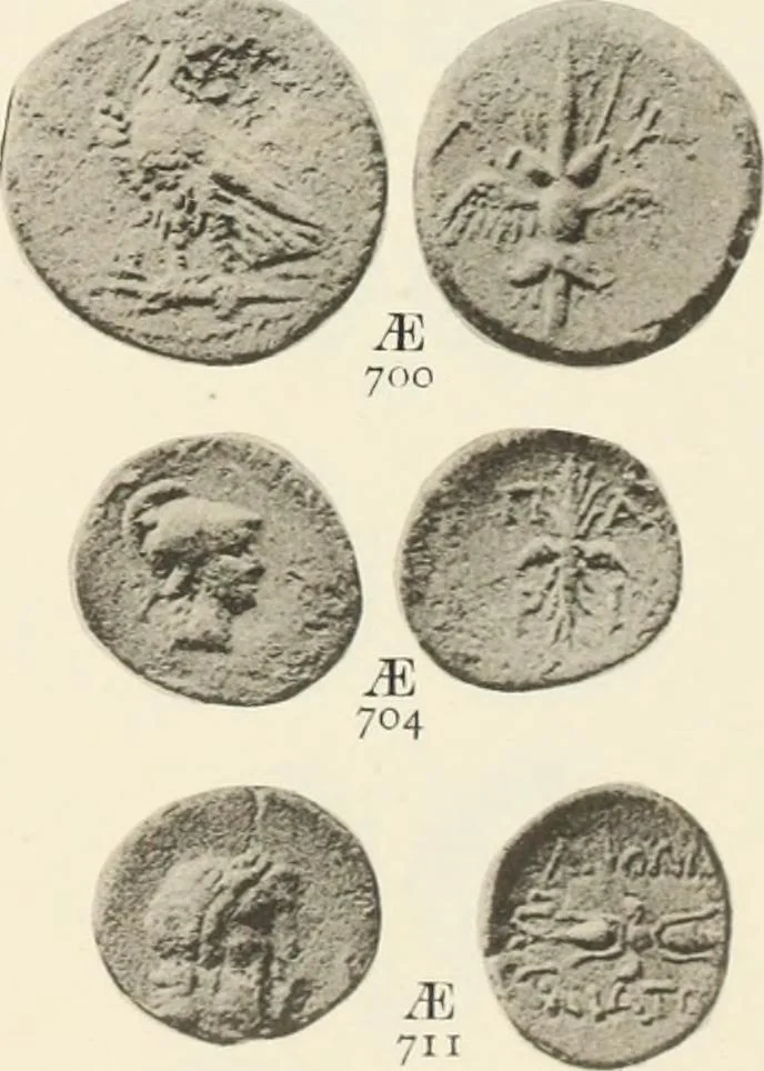An illustration from Numismata graeca; Greek coin-types, classified for immediate identification, 1910, leaf 150