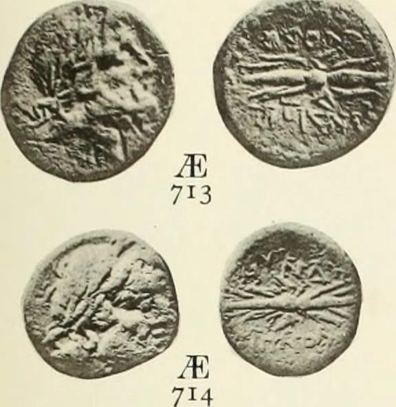 An illustration from Numismata graeca; Greek coin-types, classified for immediate identification, 1910, leaf 152