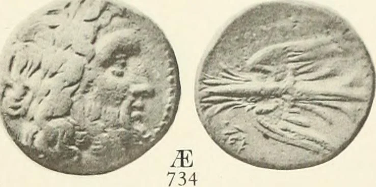 An illustration from Numismata graeca; Greek coin-types, classified for immediate identification, 1910, leaf 152