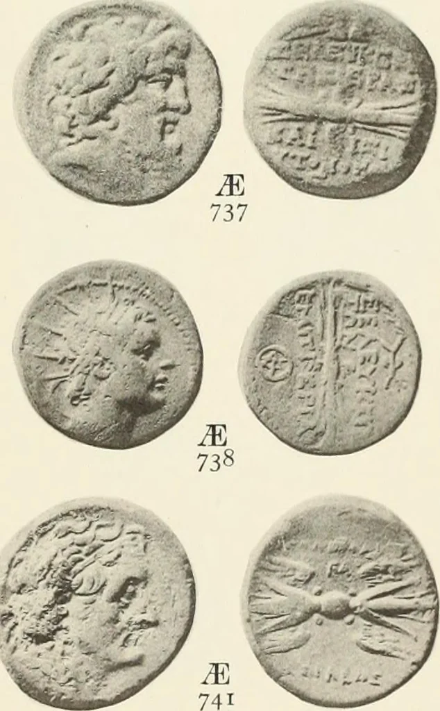 An illustration from Numismata graeca; Greek coin-types, classified for immediate identification, 1910, leaf 152