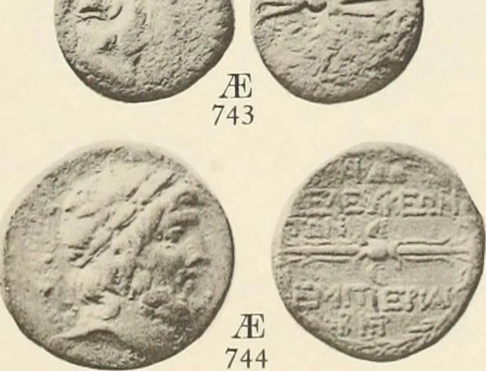 An illustration from Numismata graeca; Greek coin-types, classified for immediate identification, 1910, leaf 152