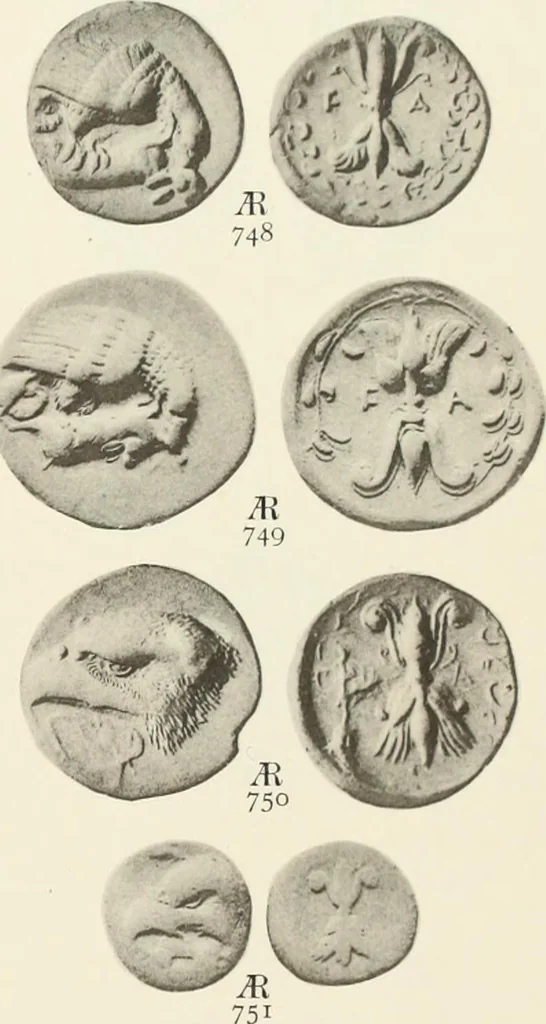 An illustration from Numismata graeca; Greek coin-types, classified for immediate identification, 1910, leaf 152