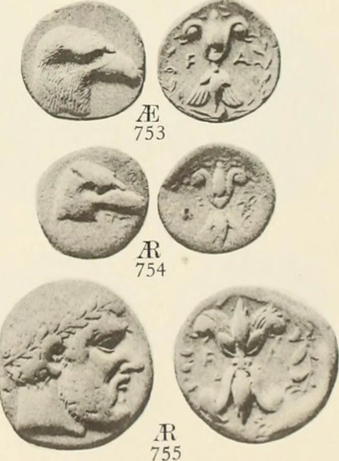 An illustration from Numismata graeca; Greek coin-types, classified for immediate identification, 1910, leaf 152