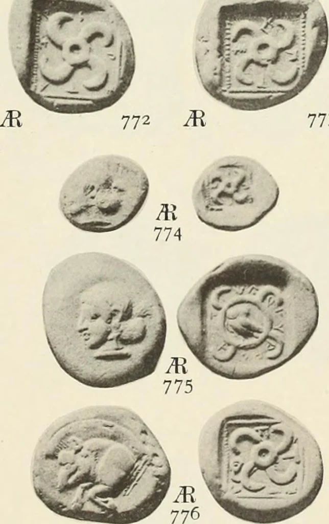 An illustration from Numismata graeca; Greek coin-types, classified for immediate identification, 1910, leaf 154