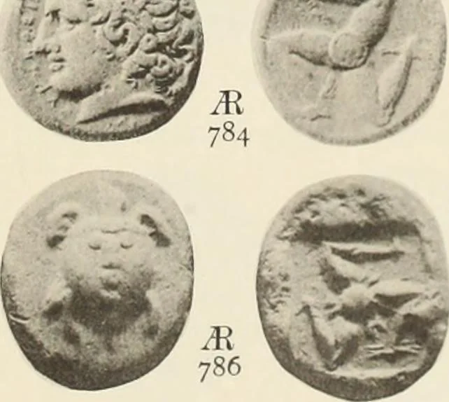 An illustration from Numismata graeca; Greek coin-types, classified for immediate identification, 1910, leaf 154