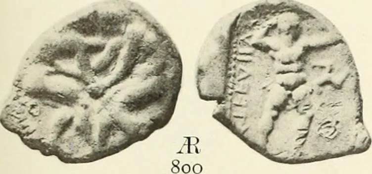 An illustration from Numismata graeca; Greek coin-types, classified for immediate identification, 1910, leaf 156