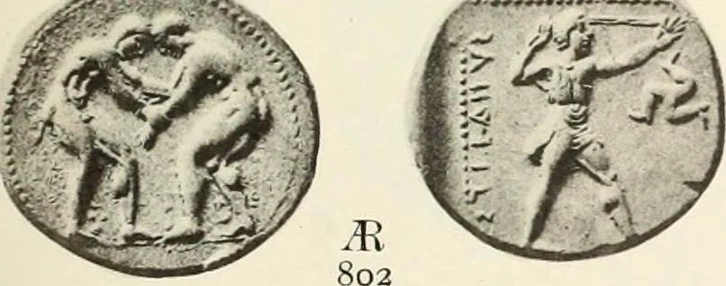 An illustration from Numismata graeca; Greek coin-types, classified for immediate identification, 1910, leaf 156