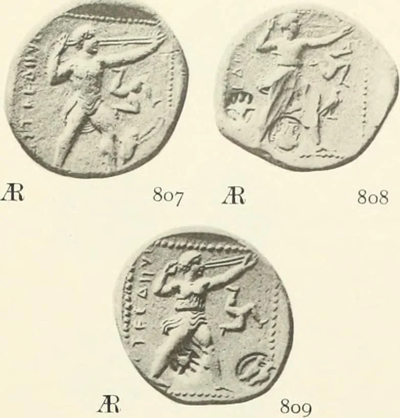An illustration from Numismata graeca; Greek coin-types, classified for immediate identification, 1910, leaf 156