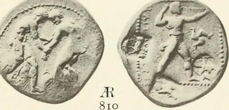An illustration from Numismata graeca; Greek coin-types, classified for immediate identification, 1910, leaf 156