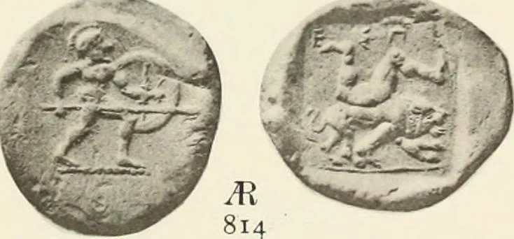 An illustration from Numismata graeca; Greek coin-types, classified for immediate identification, 1910, leaf 156