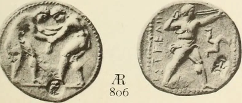 An illustration from Numismata graeca; Greek coin-types, classified for immediate identification, 1910, leaf 156
