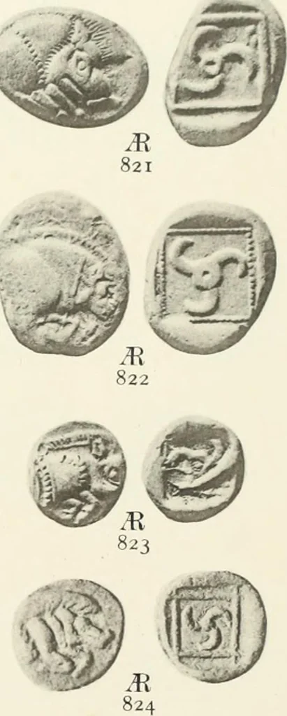 An illustration from Numismata graeca; Greek coin-types, classified for immediate identification, 1910, leaf 156