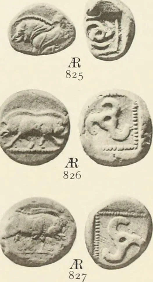 An illustration from Numismata graeca; Greek coin-types, classified for immediate identification, 1910, leaf 156