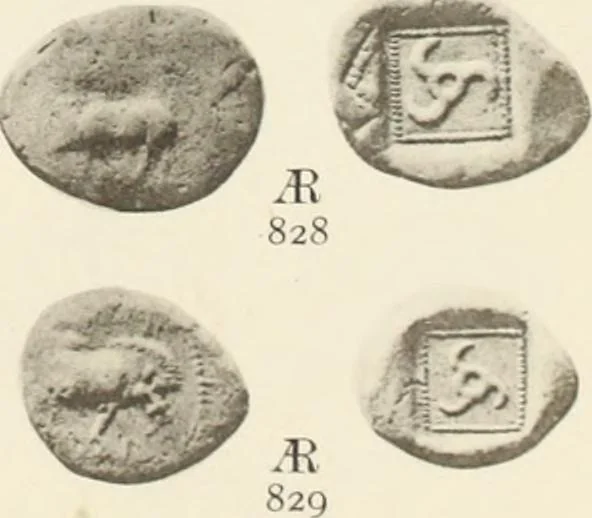 An illustration from Numismata graeca; Greek coin-types, classified for immediate identification, 1910, leaf 156